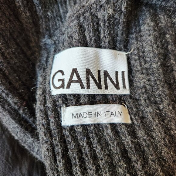 GANNI Charcoal Wool Ruffle Trim Open-Back Top - XS / EUC - Picture 8 of 12